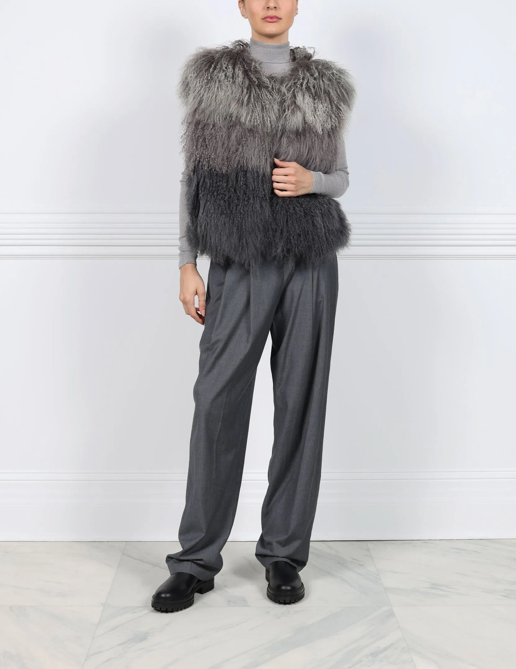 Tri-Tone Curly Shearling Vest sold by Pologeorgis product image thumbnail 4