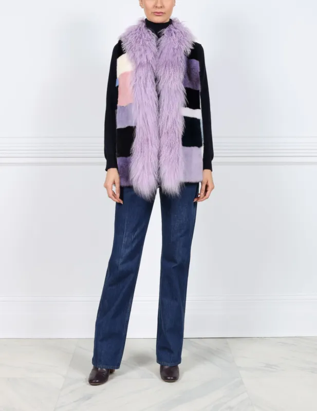 Upcycled Mink Vest with Curly Lamb Tuxedo sold by Pologeorgis