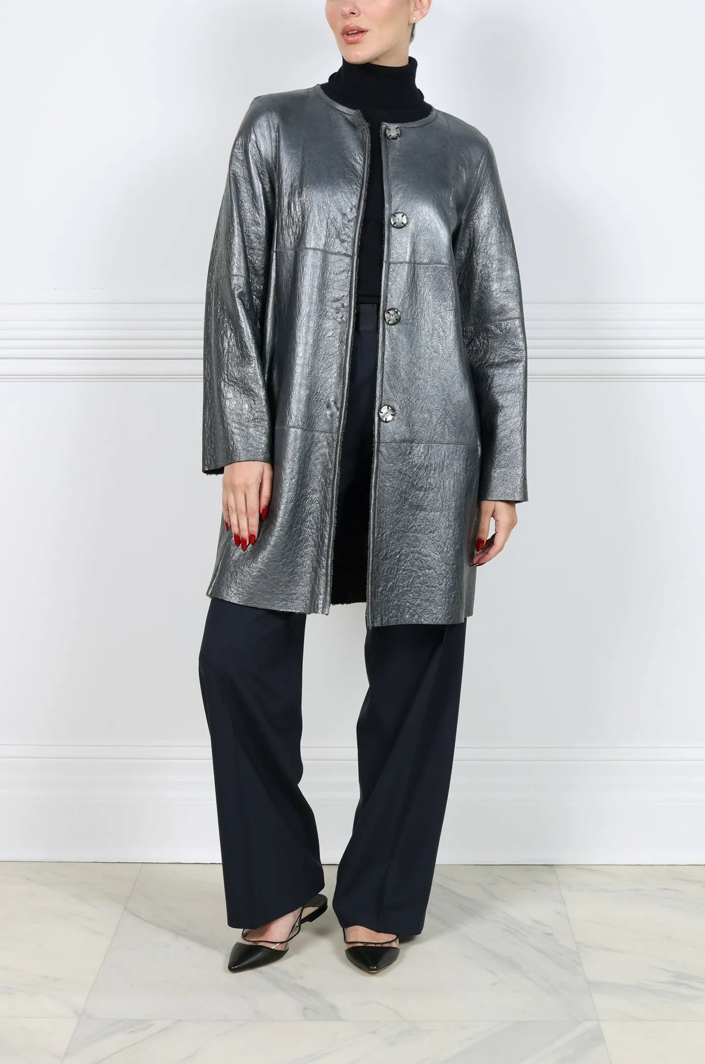 The Olivia Metallic Shearling Coat sold by Pologeorgis product image thumbnail 2