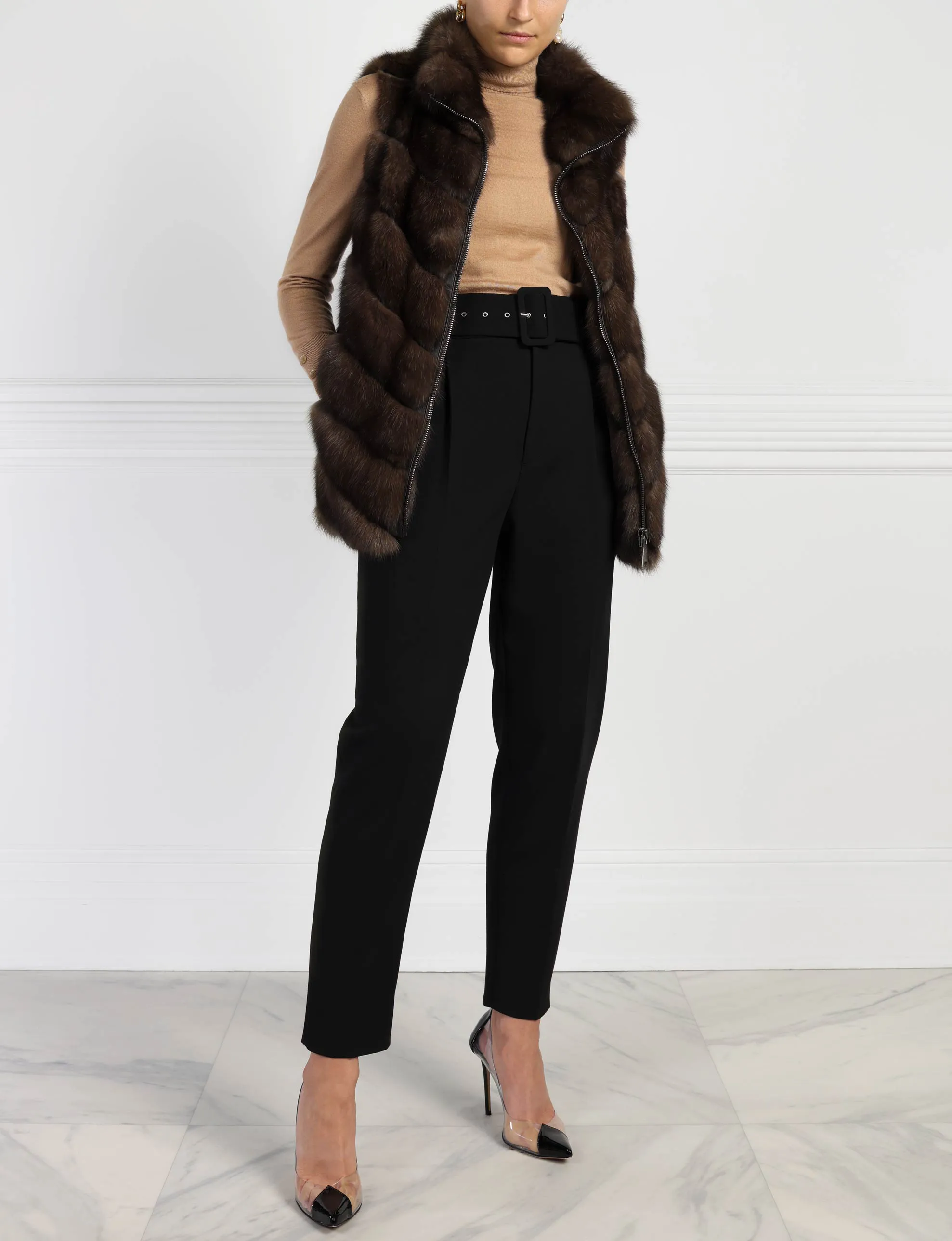 The Esme Russian Sable Fur Zip Vest sold by Pologeorgis