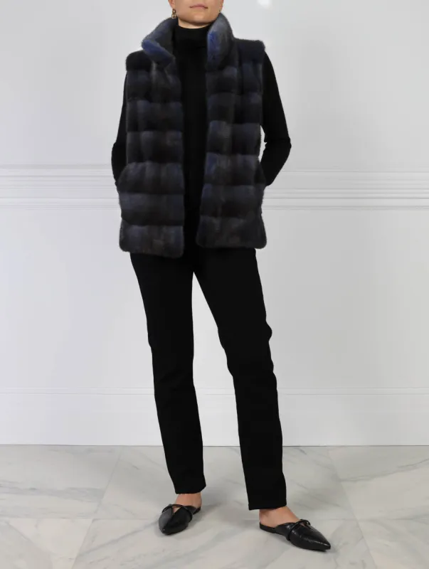 The Nina Horizontal Mink Fur Vest sold by Pologeorgis