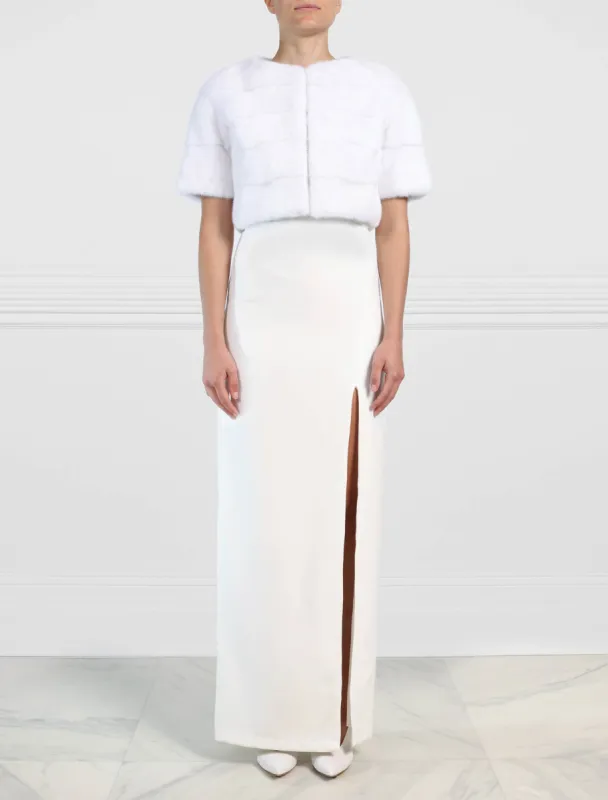 The Bridal Collection - The Stratus Horizontal Mink Fur Jacket in White sold by Pologeorgis