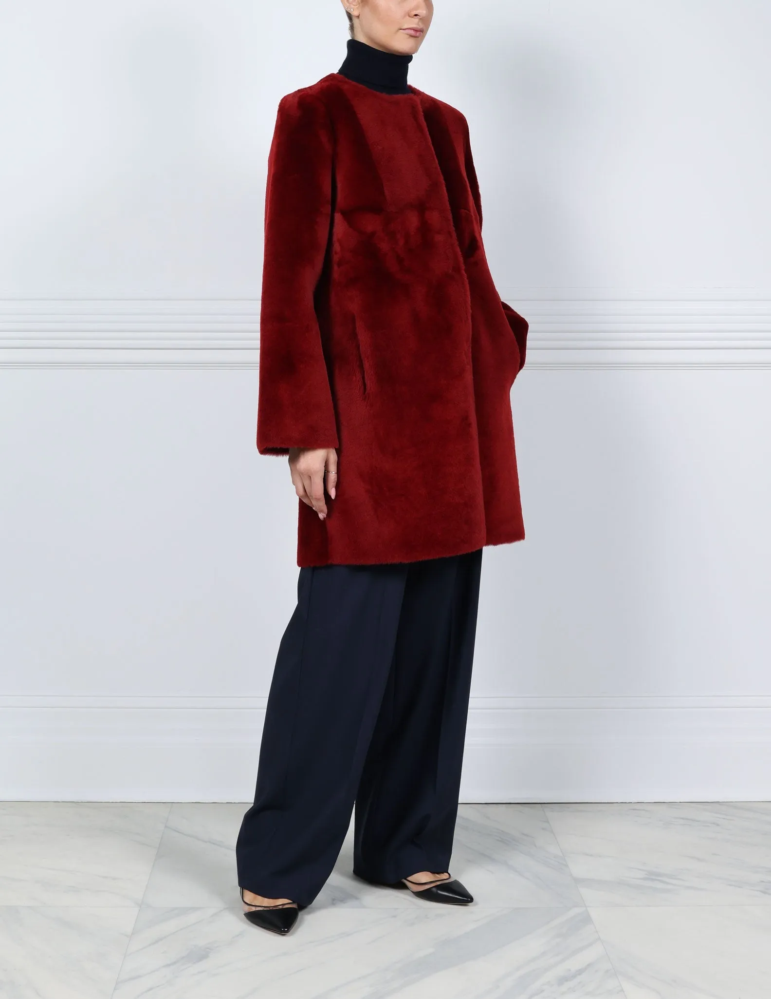 The Tempest Reversible Shearling Coat in Lavender and Merlot sold by Pologeorgis product image thumbnail 4