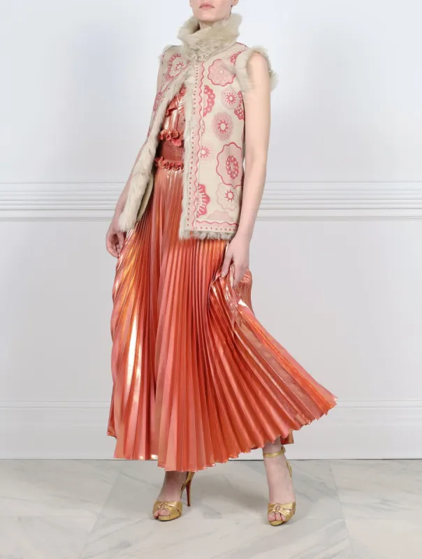 Fantastic Flowers Printed Reversible Shearling Vest Designed by Zandra Rhodes sold by Pologeorgis