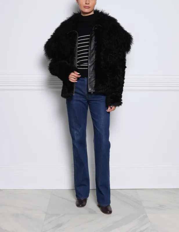 Oversized Curly Shearling and Leather Jacket sold by Pologeorgis