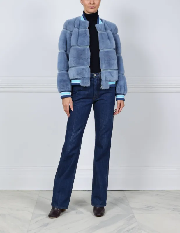 Mink & Suede Baseball Jacket in Pale Blue sold by Pologeorgis