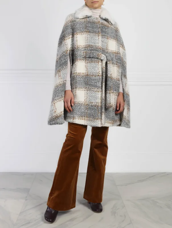 Plaid Belted Fur Lined Cape sold by Pologeorgis