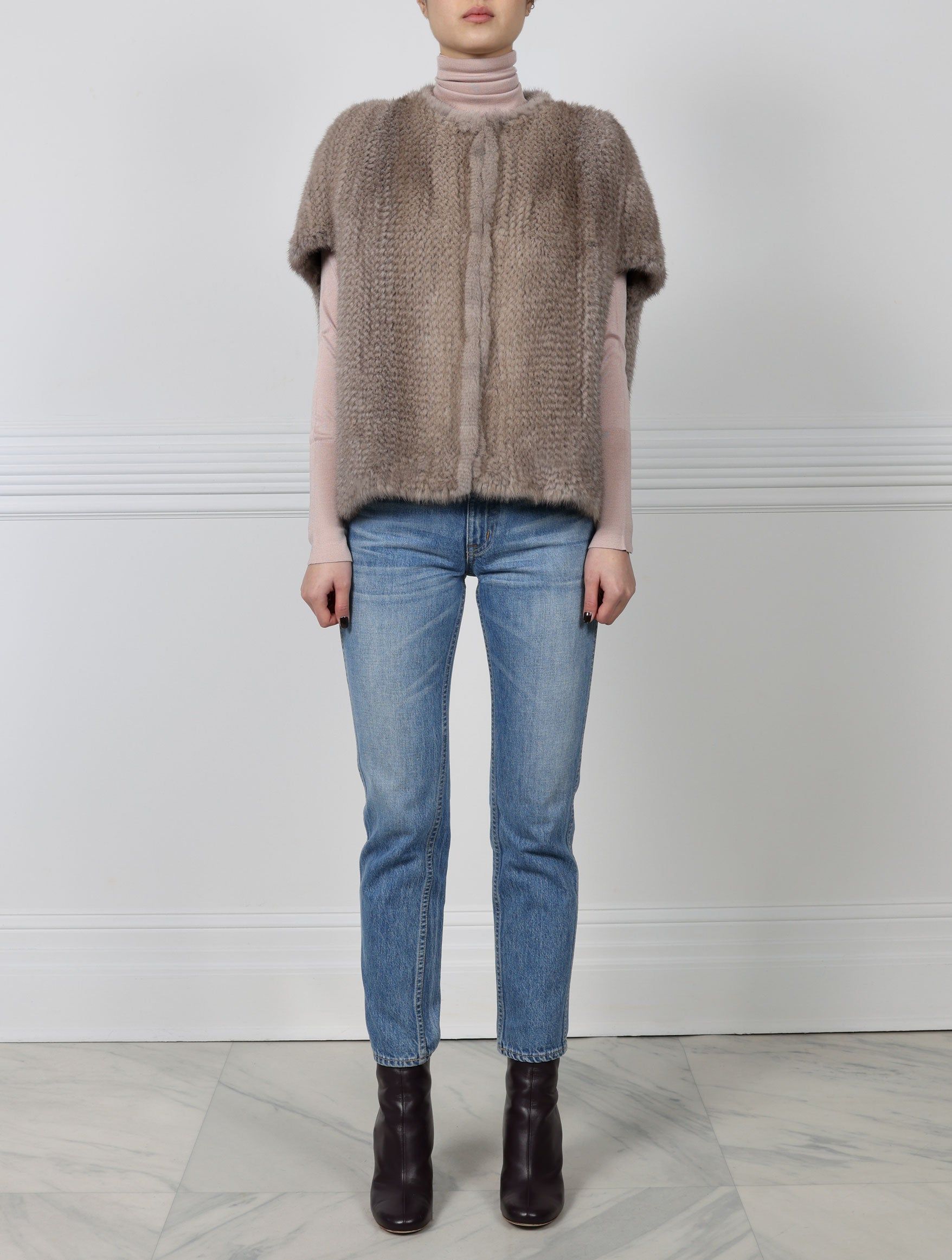 The Frances Knitted Mink Fur Cocoon Vest sold by Pologeorgis