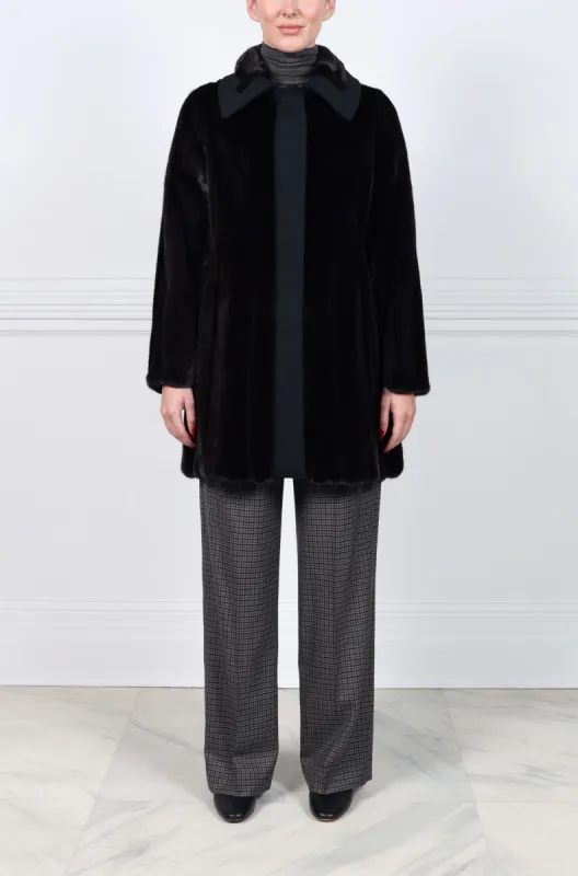 Cashmere Trimmed Mink Coat in Black sold by Pologeorgis