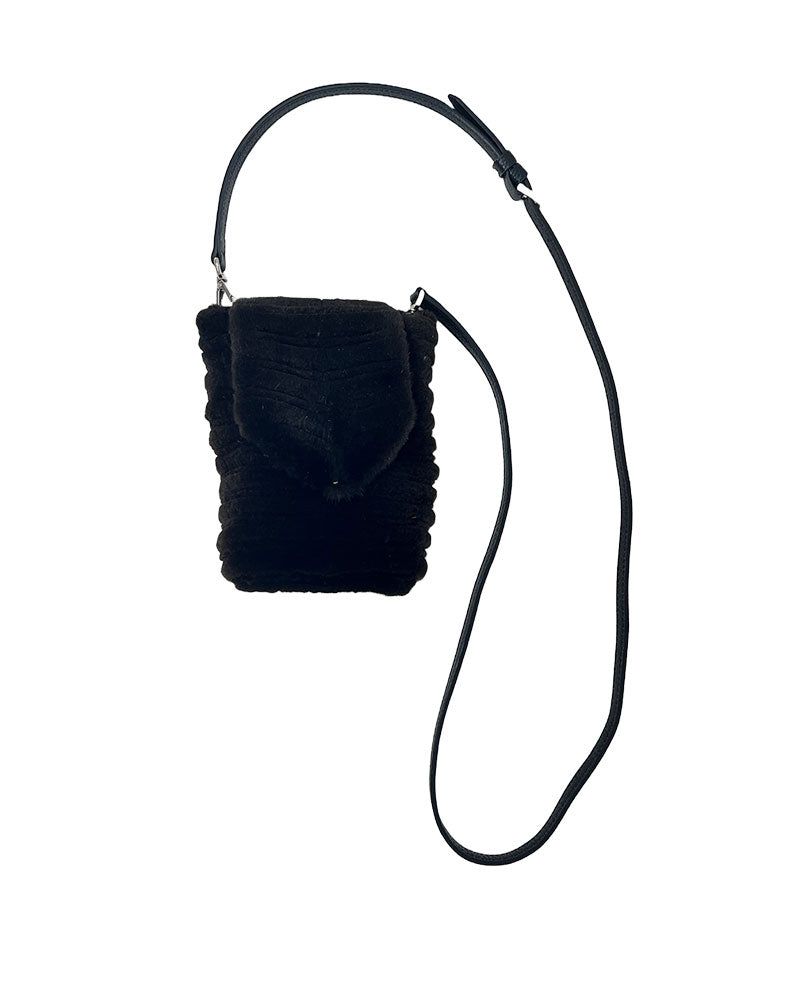Sheared Grooved Horizontal Striped Mink Fur Phone Bag with Leather Strap sold by Pologeorgis product image thumbnail 2