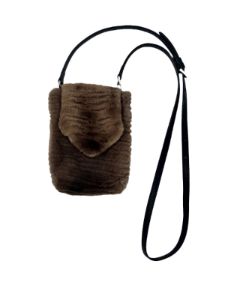 Sheared Grooved Horizontal Striped Mink Fur Phone Bag with Leather Strap sold by Pologeorgis