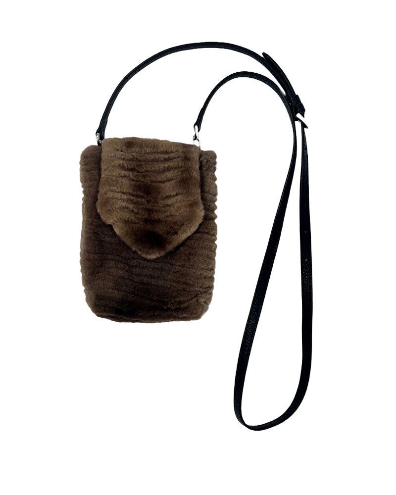 Sheared Grooved Horizontal Striped Mink Fur Phone Bag with Leather Strap sold by Pologeorgis