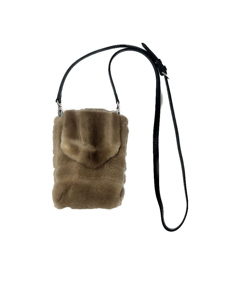 Grooved Mink Fur Phone Bag with Leather Strap sold by Pologeorgis