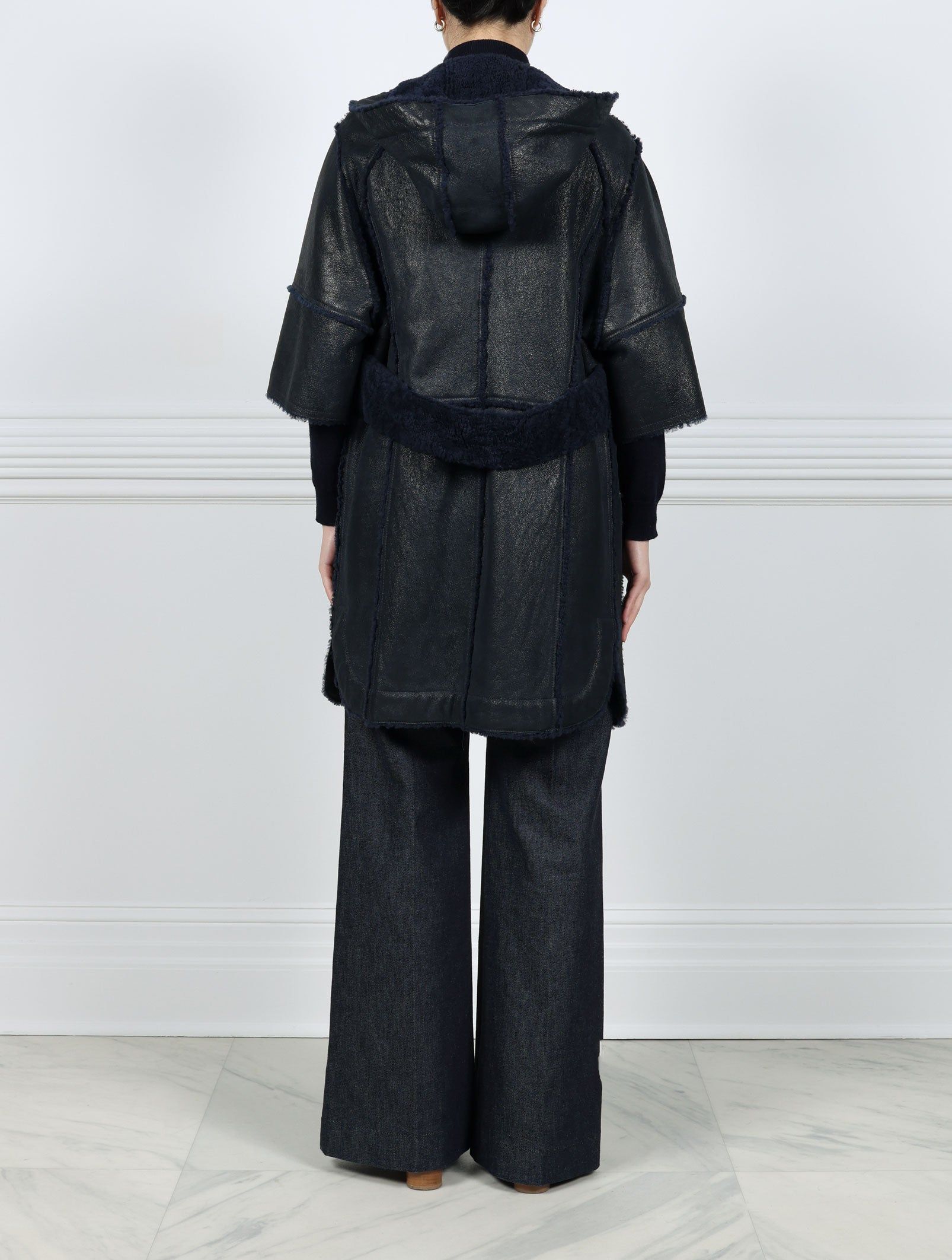 Short Sleeved Shearling Coat with Detachable Hood in Navy sold by Pologeorgis product image thumbnail 2