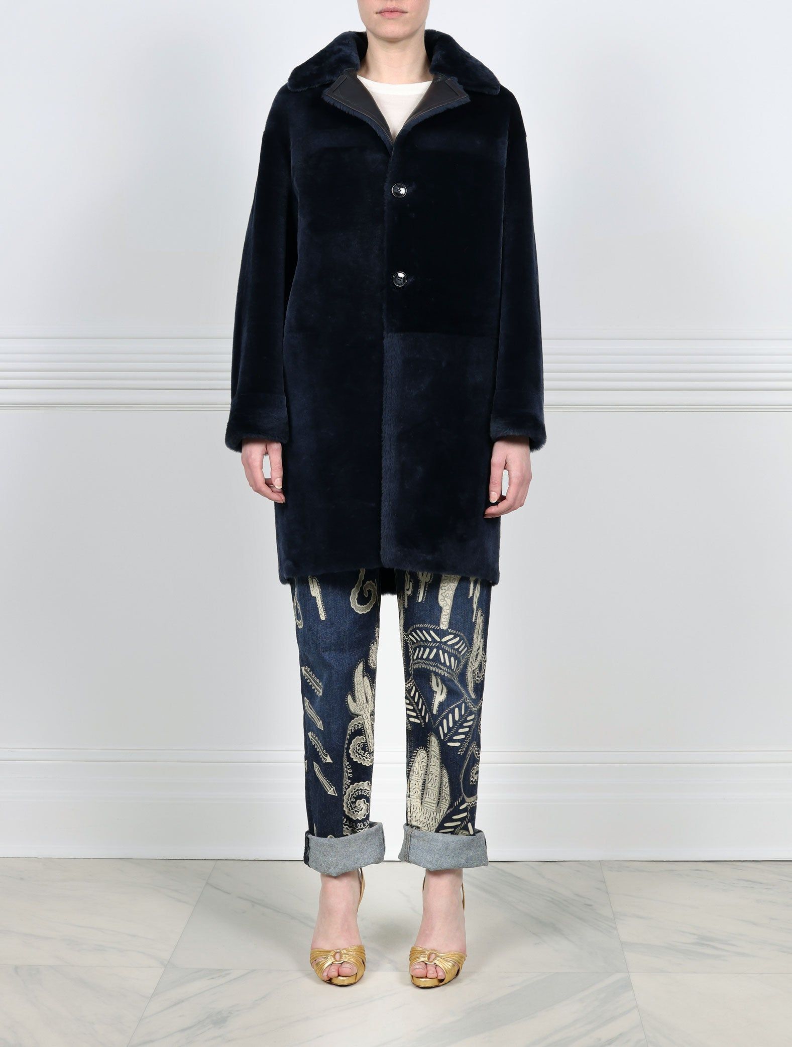 Fantastic Flowers Printed Reversible Notch Collar Shearling Coat Designed by Zandra Rhodes sold by Pologeorgis product image thumbnail 3