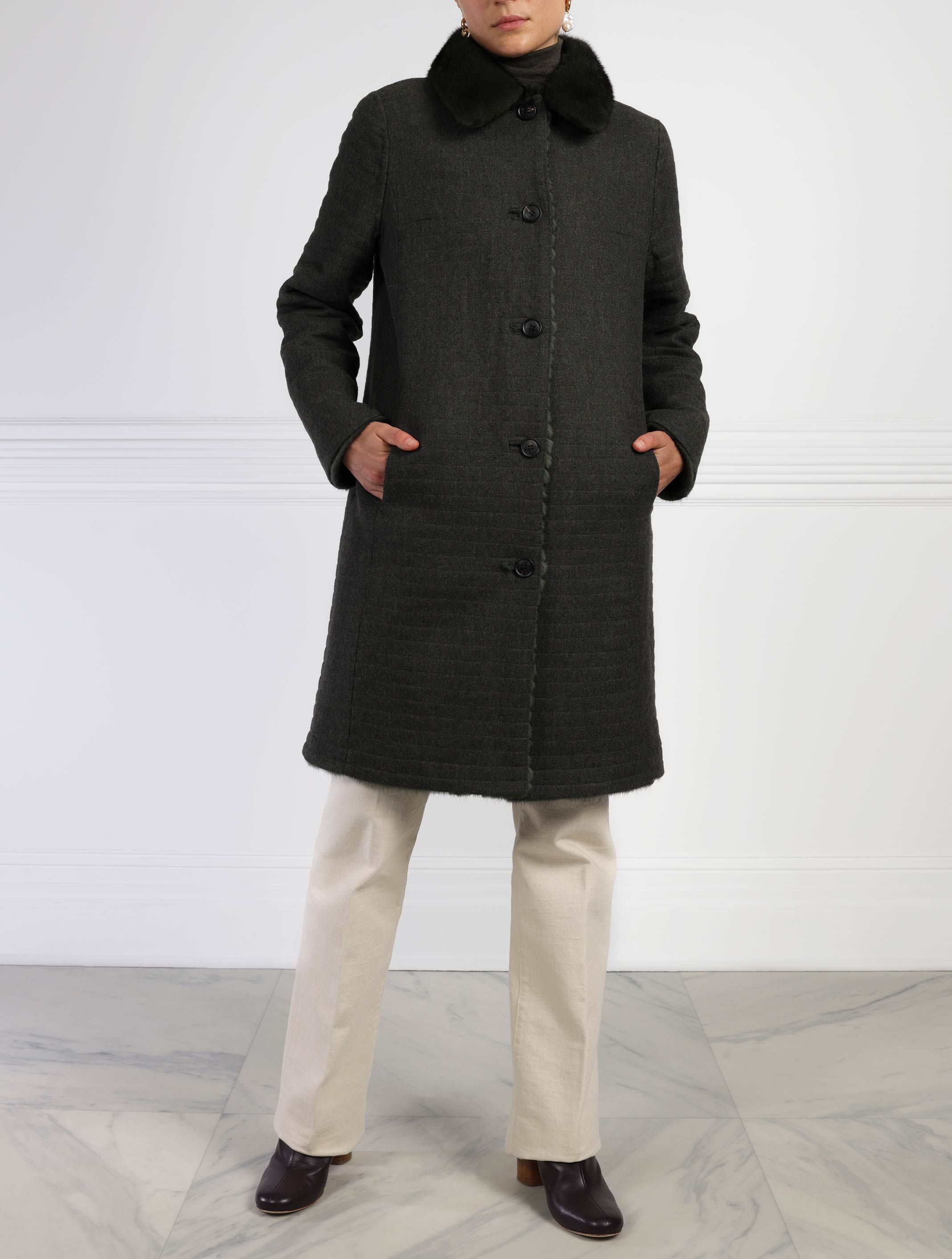 The Arleth Stripped Mink Reversible Coat sold by Pologeorgis