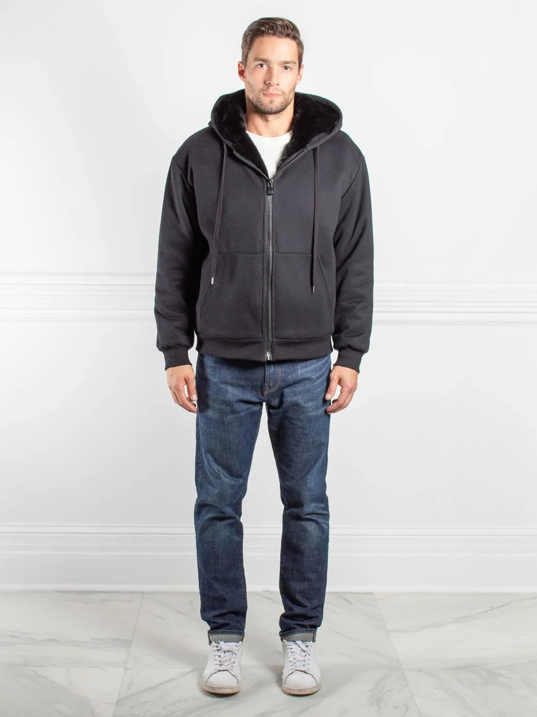 Tall Mens Rabbit Lined Hooded Zip Sweatshirt in Black sold by Pologeorgis product image thumbnail 2