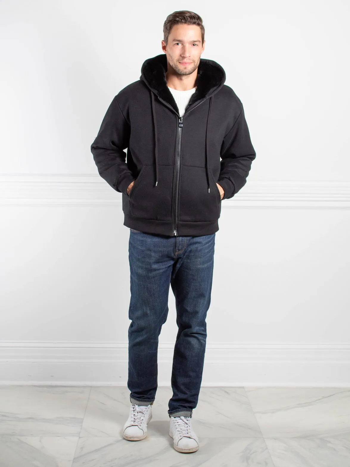 Tall Mens Rabbit Lined Hooded Zip Sweatshirt in Black sold by Pologeorgis