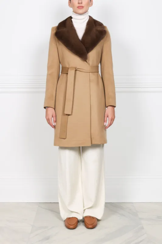 The Reece Cashmere Coat with Mink Fur Collar sold by Pologeorgis