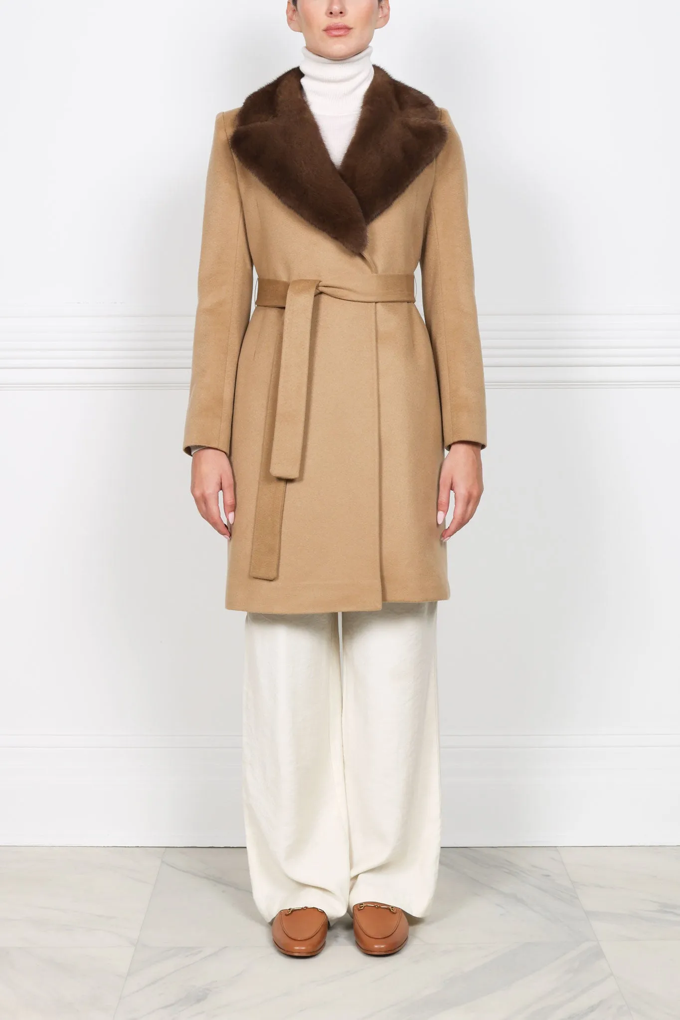 The Reece Cashmere Coat with Mink Fur Collar sold by Pologeorgis