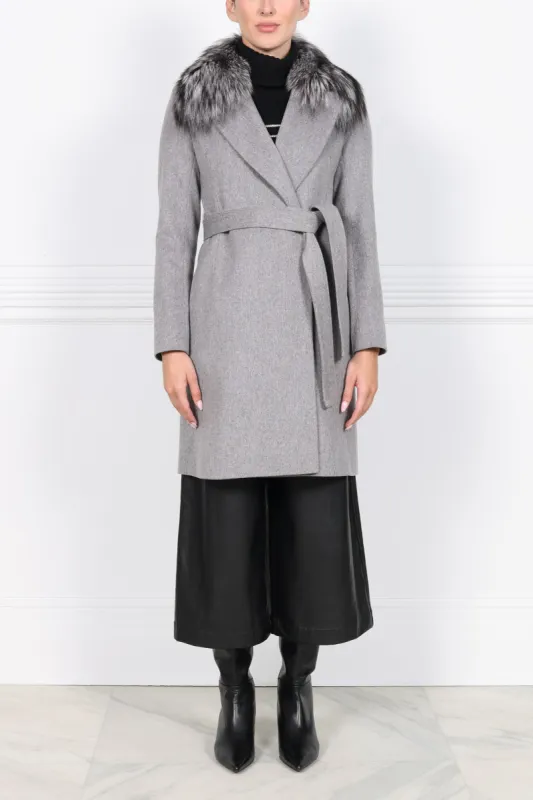 The Amal Wool Coat with  Fur Collar sold by Pologeorgis