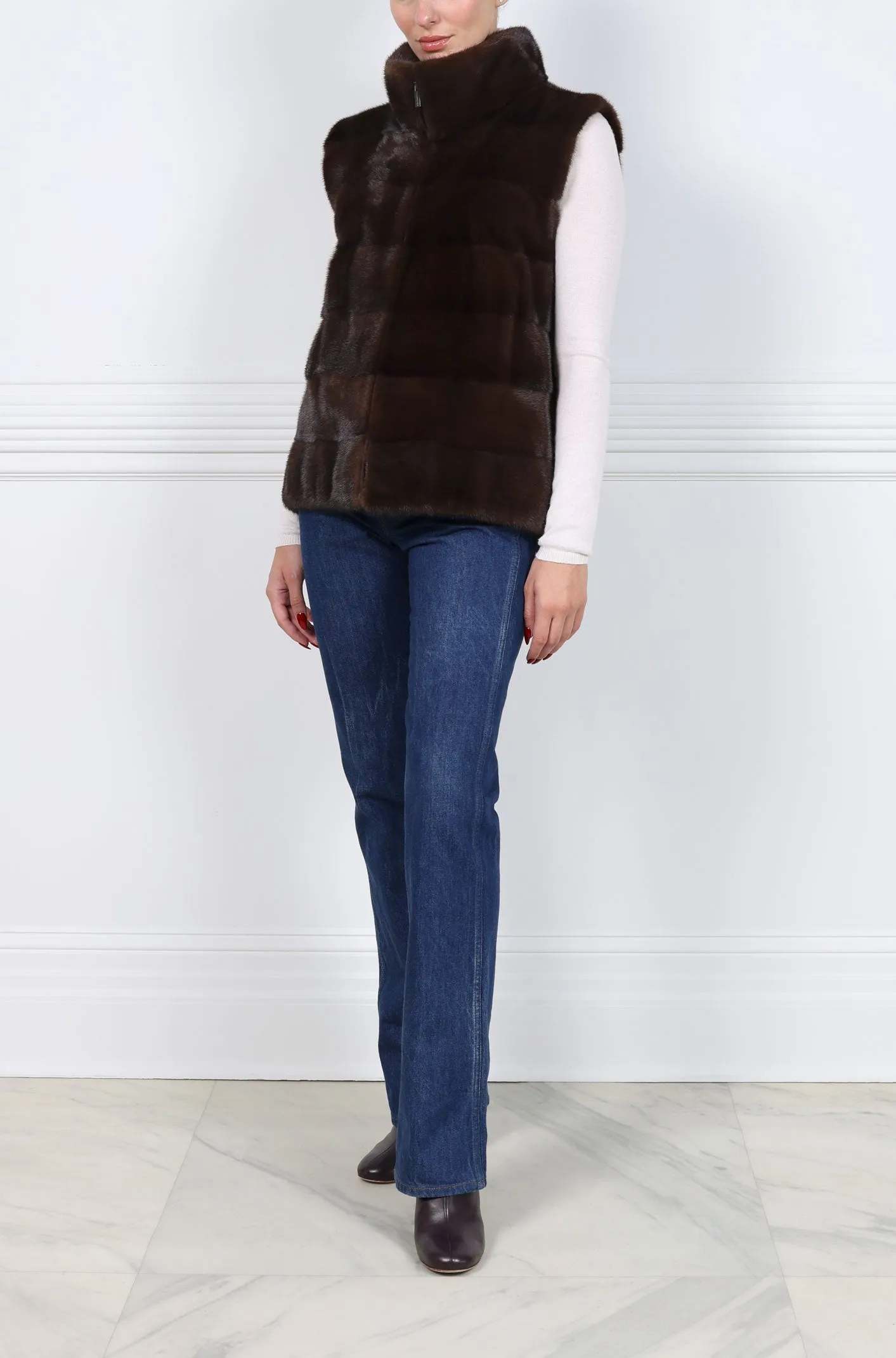 The Nina Zip Front Plucked Mink Fur Vest sold by Pologeorgis product image thumbnail 4
