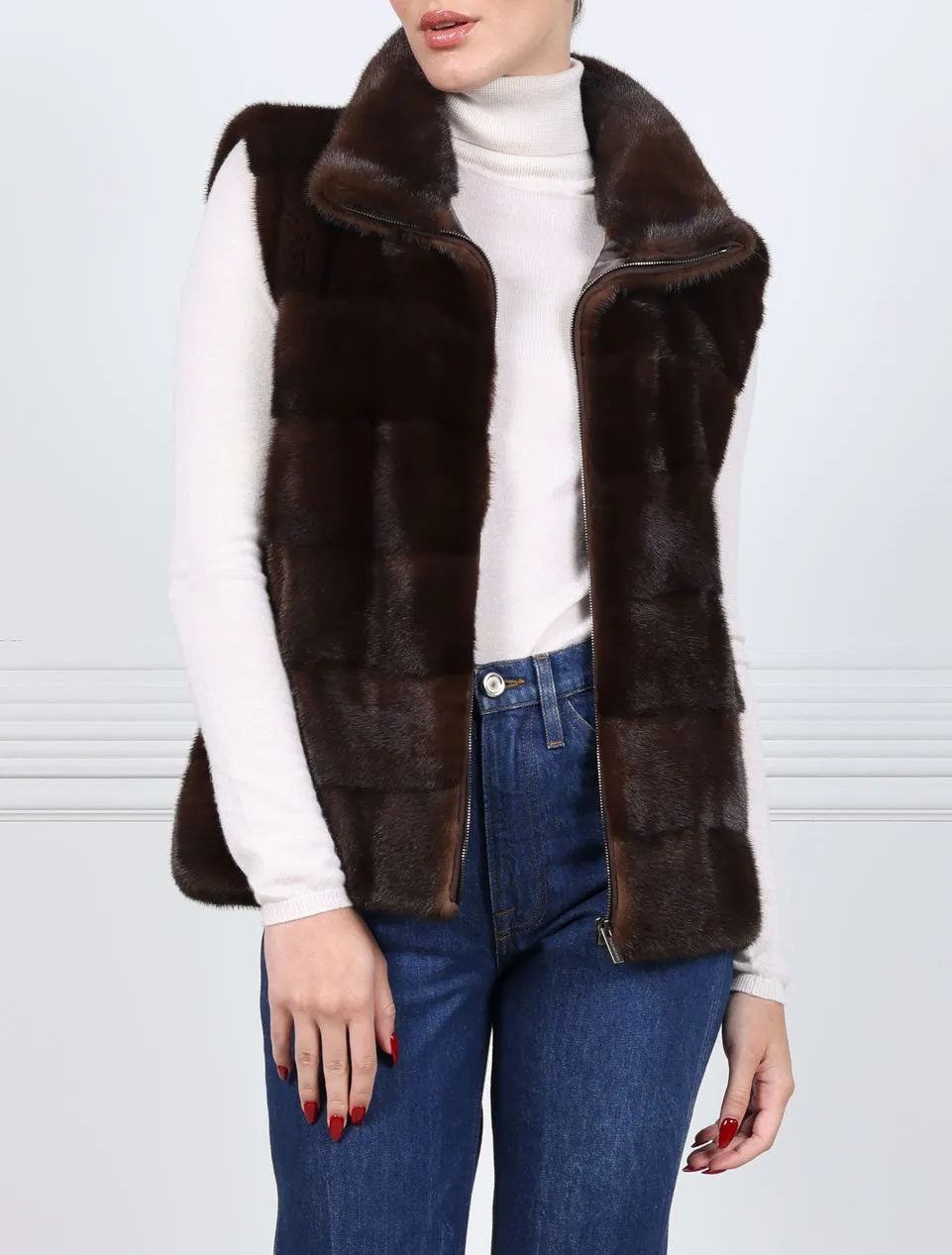 The Nina Zip Front Plucked Mink Fur Vest sold by Pologeorgis product image thumbnail 5