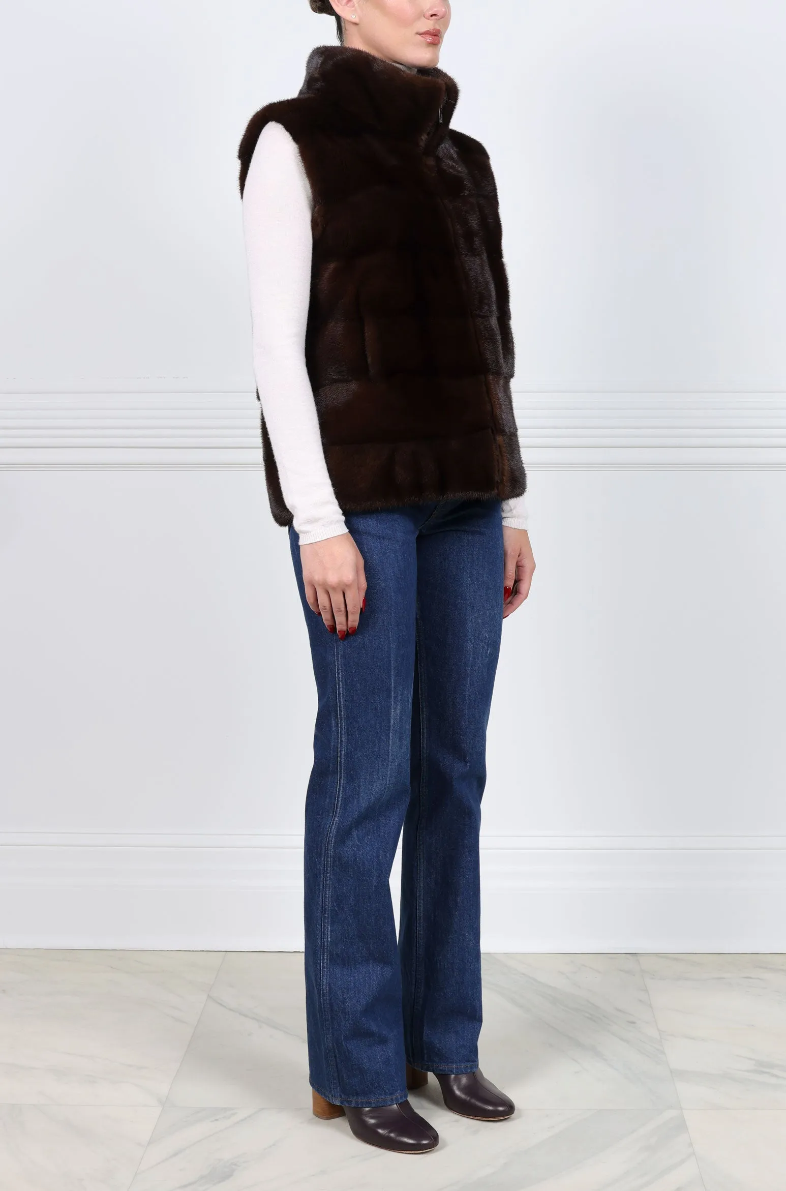 The Nina Zip Front Plucked Mink Fur Vest sold by Pologeorgis product image thumbnail 2