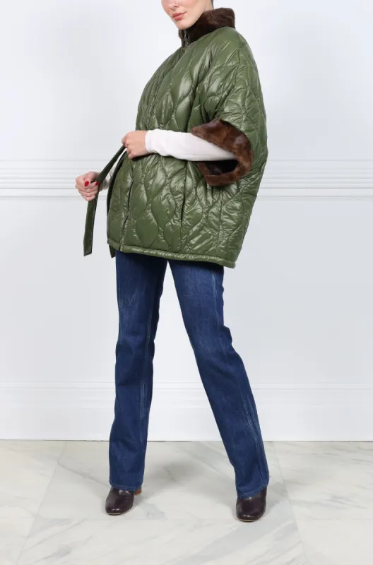 The Kina Drop Shoulder Reversible Upcycled Mink Fur Quilted Jacket sold by Pologeorgis