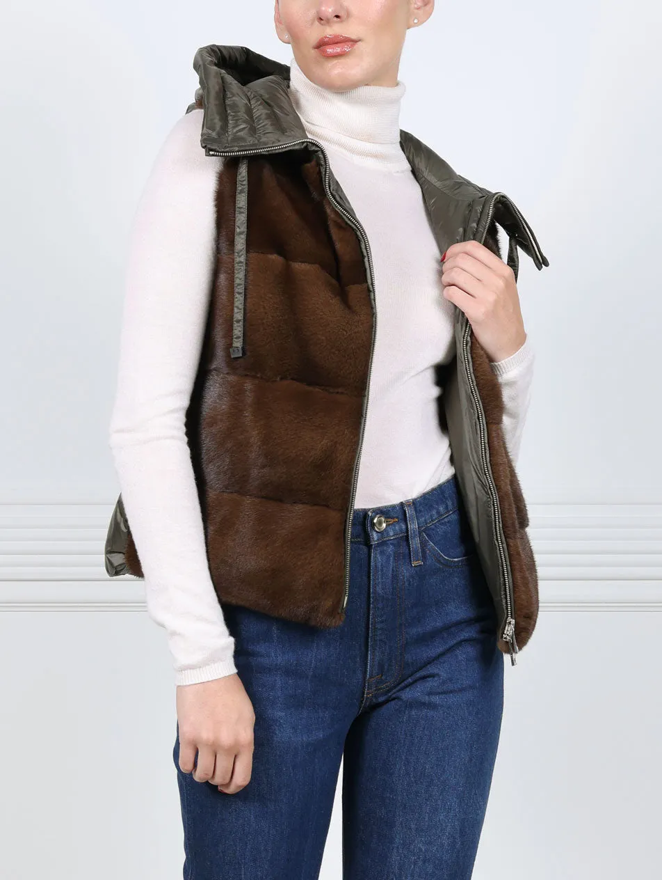 The Damla Hooded Mink Fur & Nylon Puffer Vest sold by Pologeorgis product image thumbnail 5