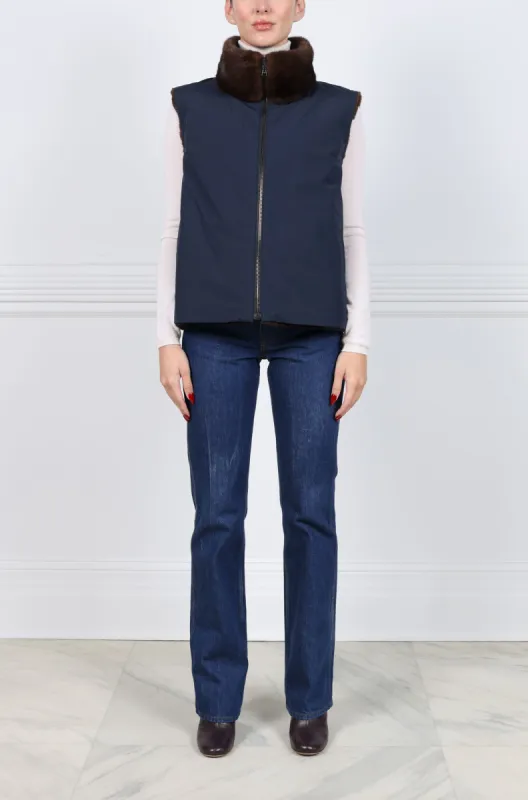 The  Nina Storm Mink Fur Long Vest sold by Pologeorgis