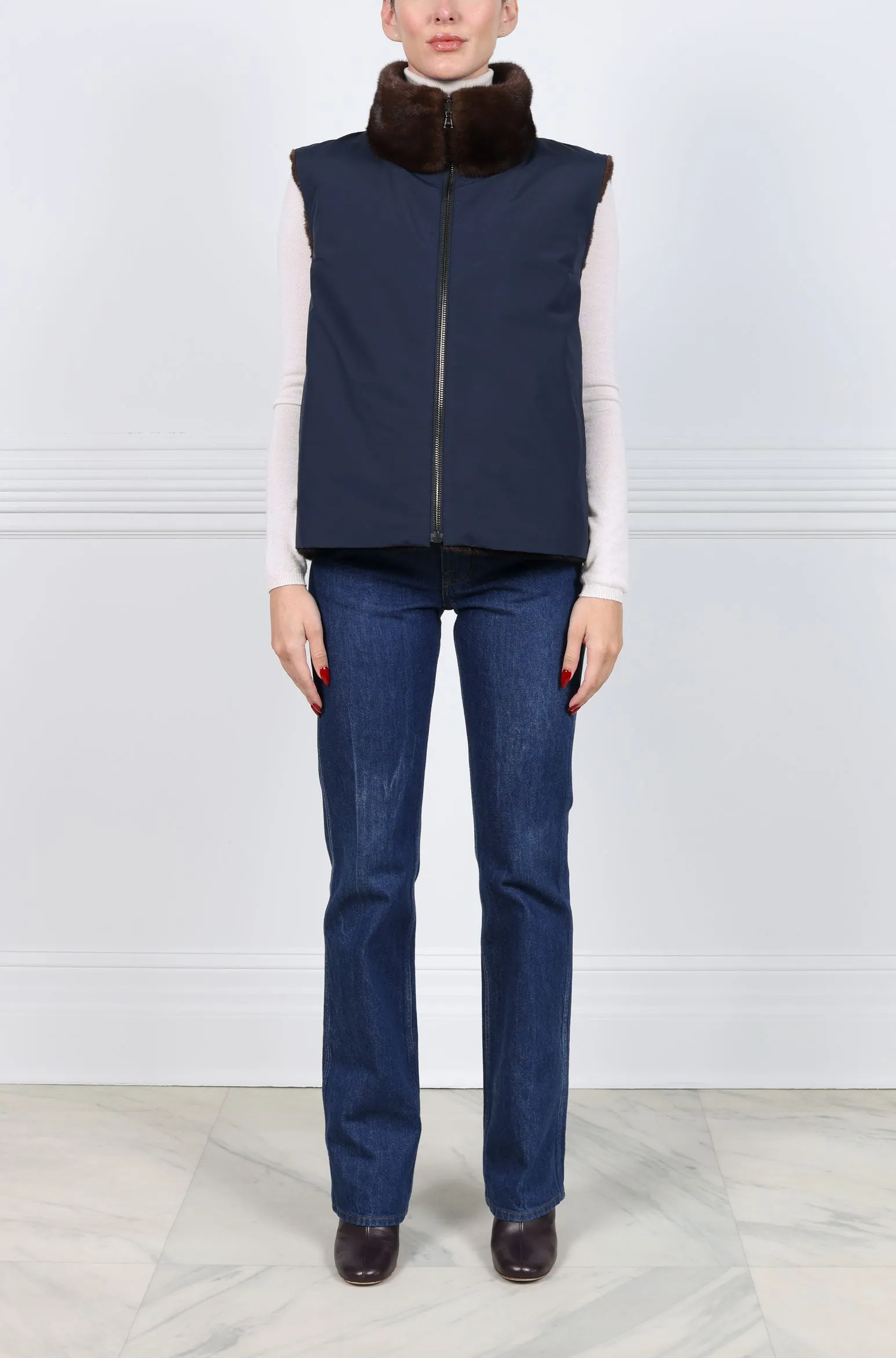 The Nina Storm Mink Fur Long Vest sold by Pologeorgis