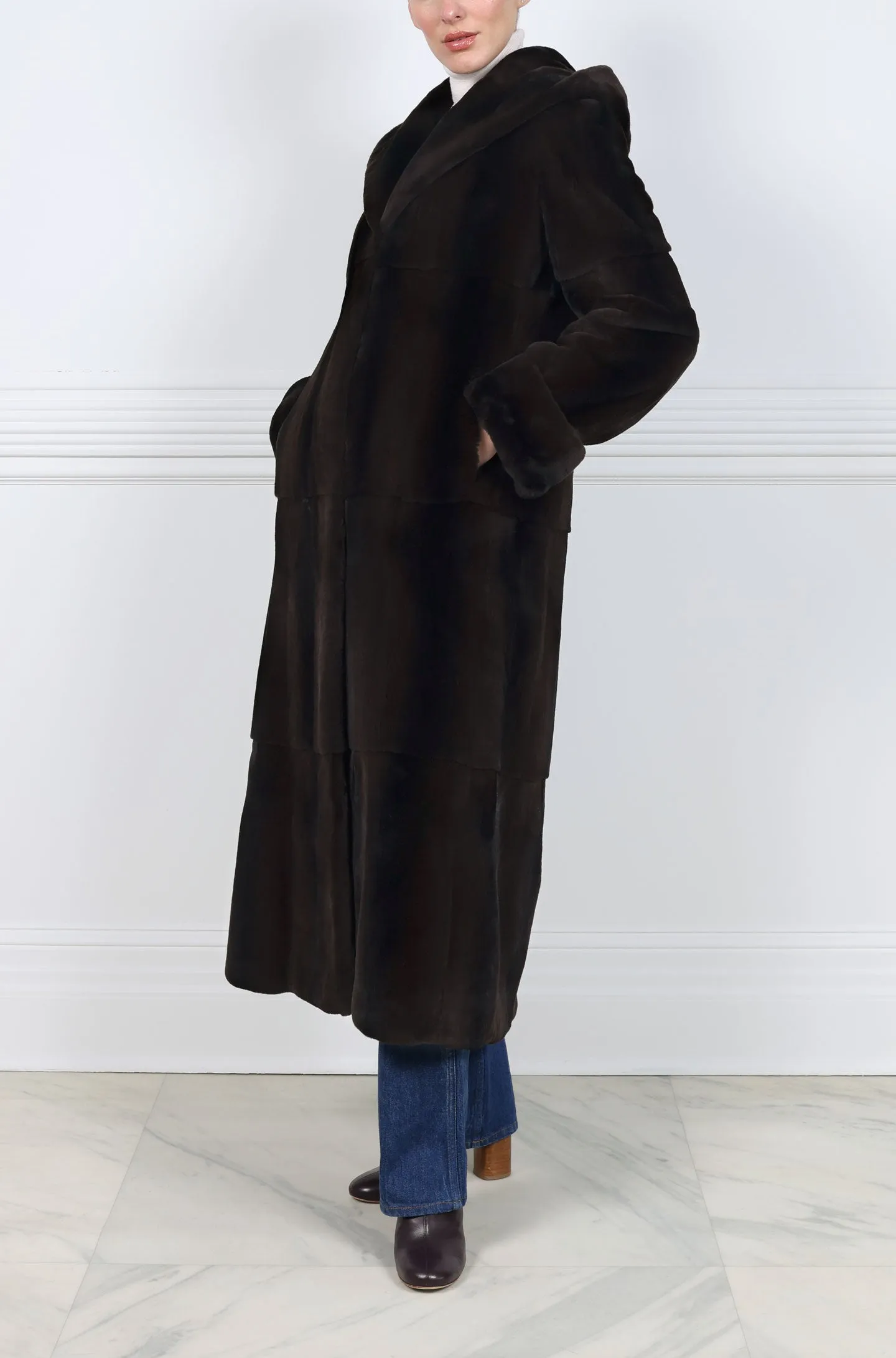 The Nico Plucked Mink Fur Coat sold by Pologeorgis