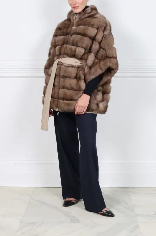 The Kina Drop Shoulder Reversible Sable to Cashmere Jacket sold by Pologeorgis