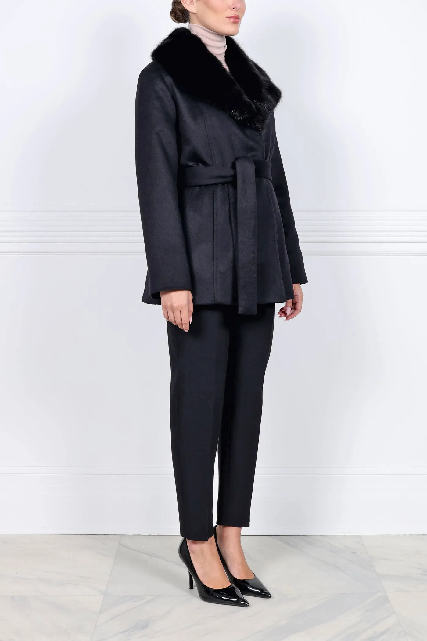The Hailey Mink Lined Cashmere Belted Coat with Sable Collar sold by Pologeorgis product image thumbnail 2