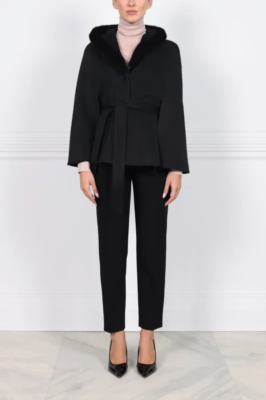 Hooded Cashmere Belted Cape with Mink Trim sold by Pologeorgis