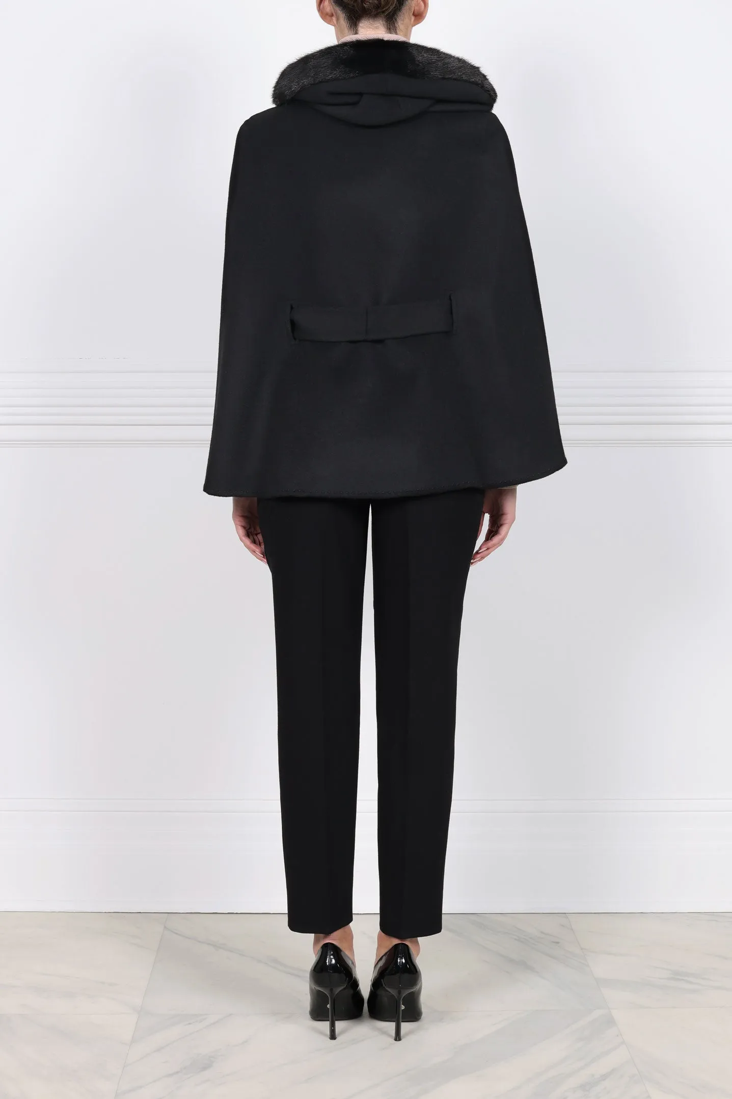 Hooded Cashmere Belted Cape with Mink Trim sold by Pologeorgis product image thumbnail 3