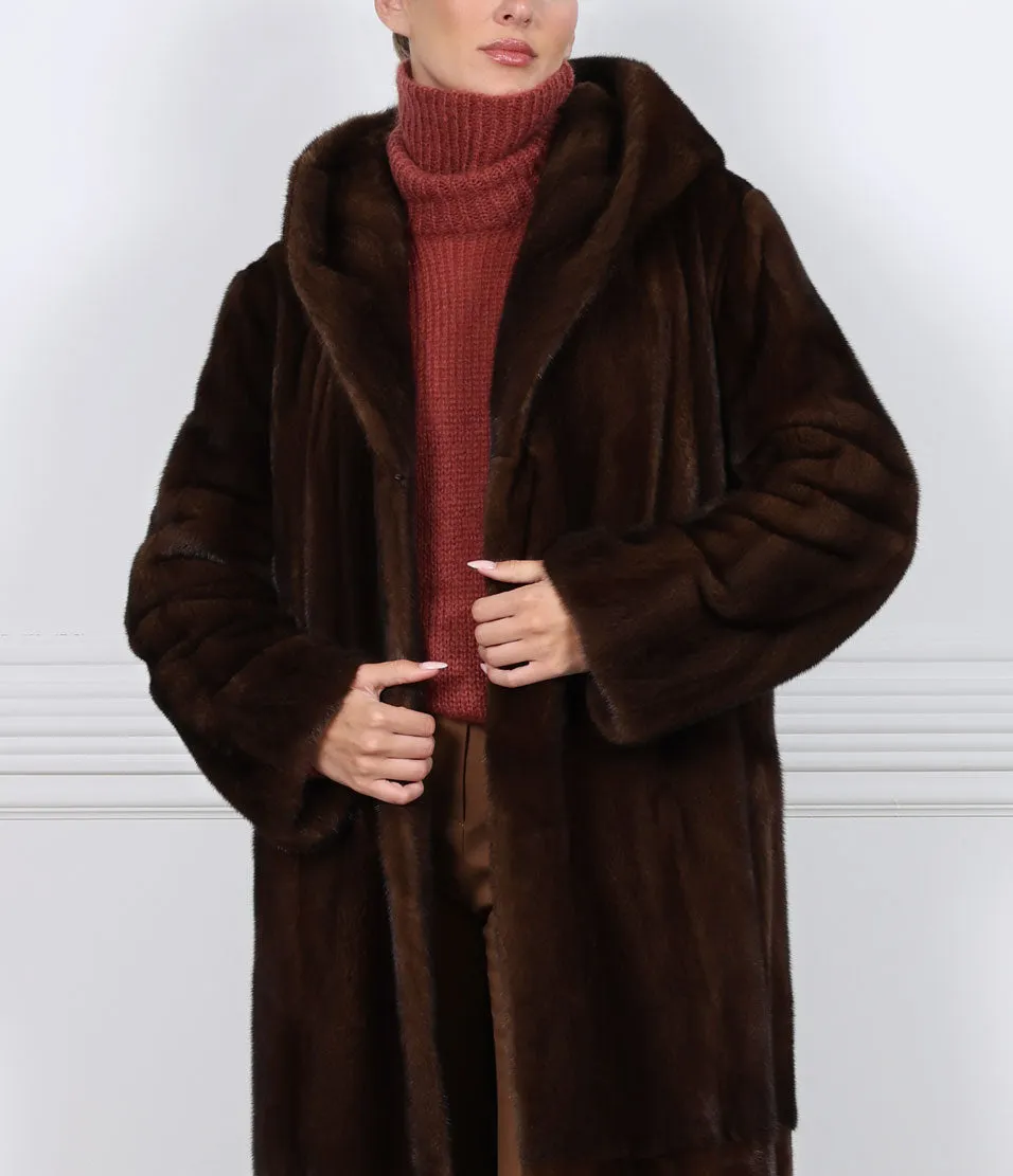 The Hazel Hooded Mahogany Mink Coat sold by Pologeorgis product image thumbnail 3