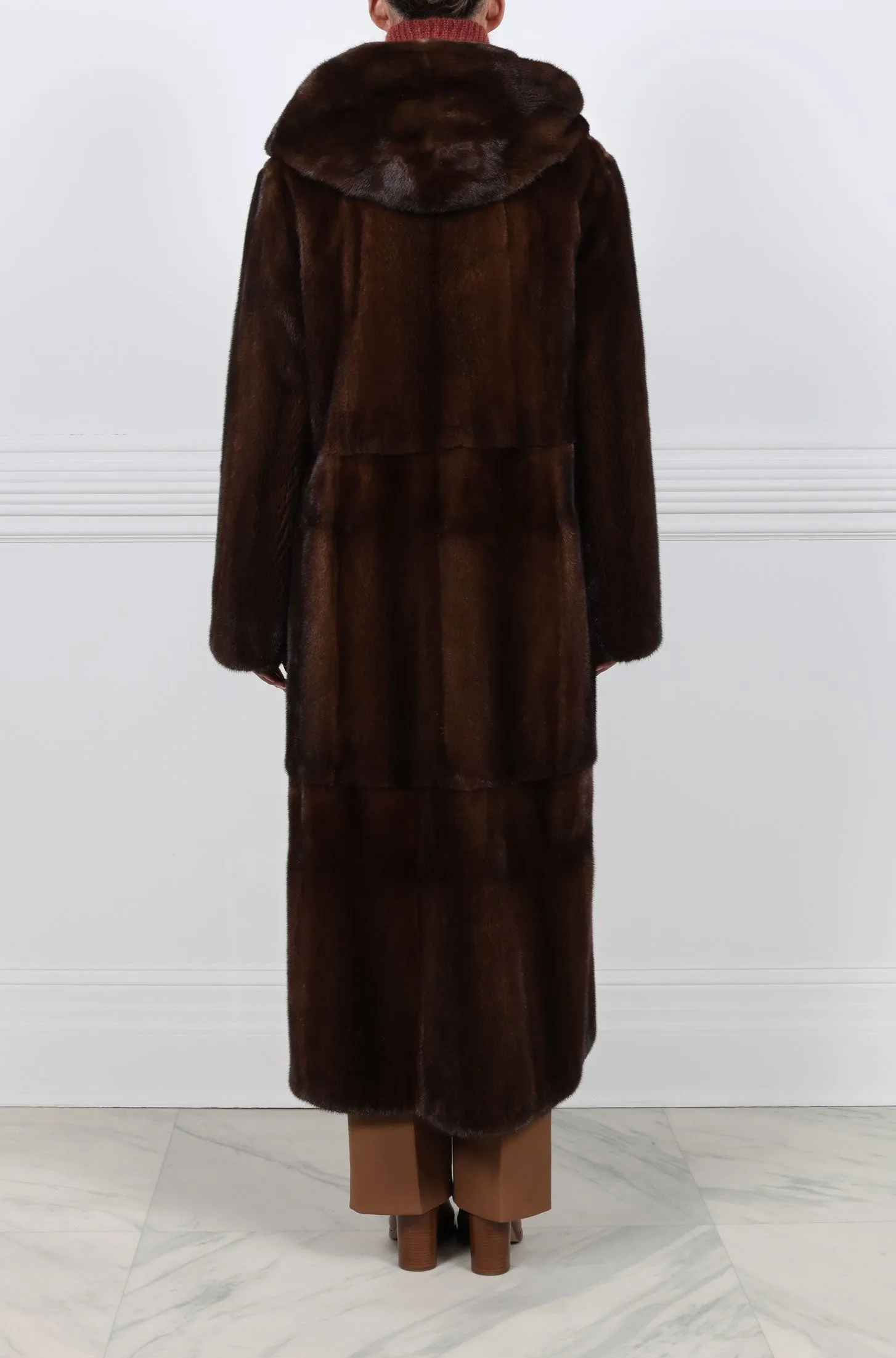 The Hazel Hooded Mahogany Mink Coat sold by Pologeorgis product image thumbnail 5