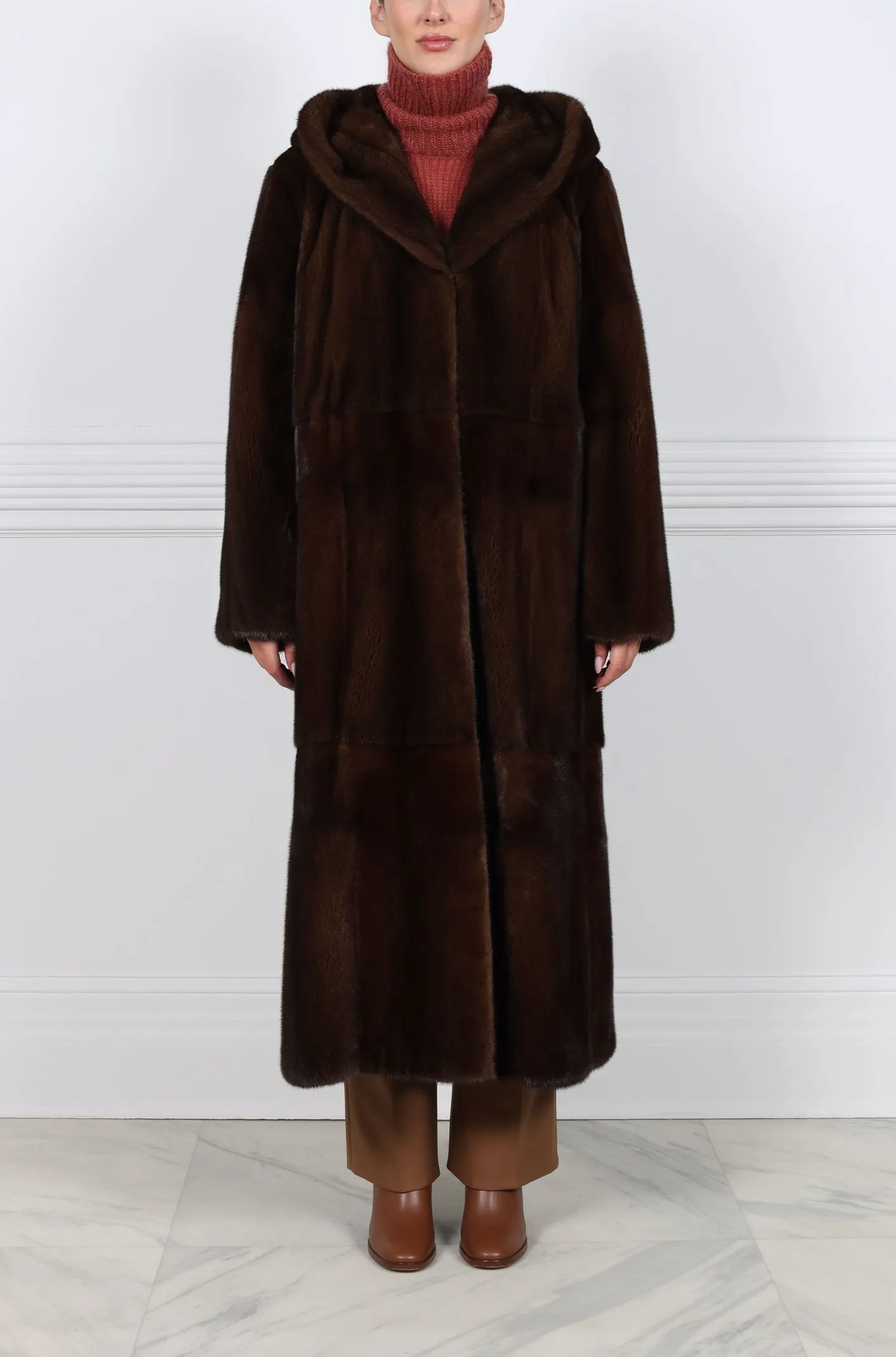 The Hazel Hooded Mahogany Mink Coat sold by Pologeorgis product image thumbnail 2