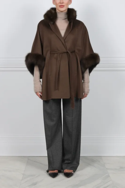 The Jayden Double Face Cashmere Cape with Sable Fur Trim sold by Pologeorgis