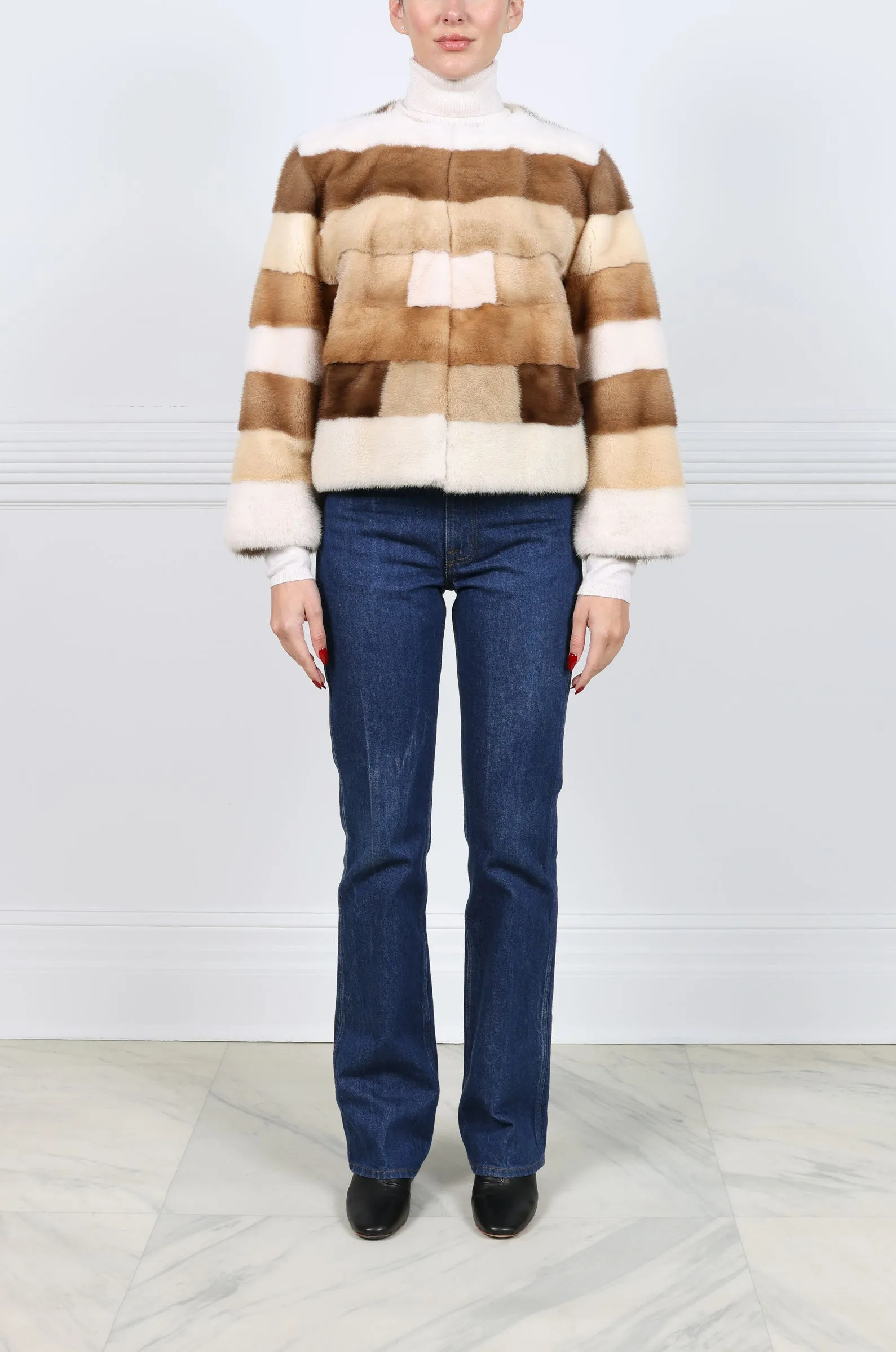 The Nova Mink Fur Multicolored Striped Jacket sold by Pologeorgis product image thumbnail 2