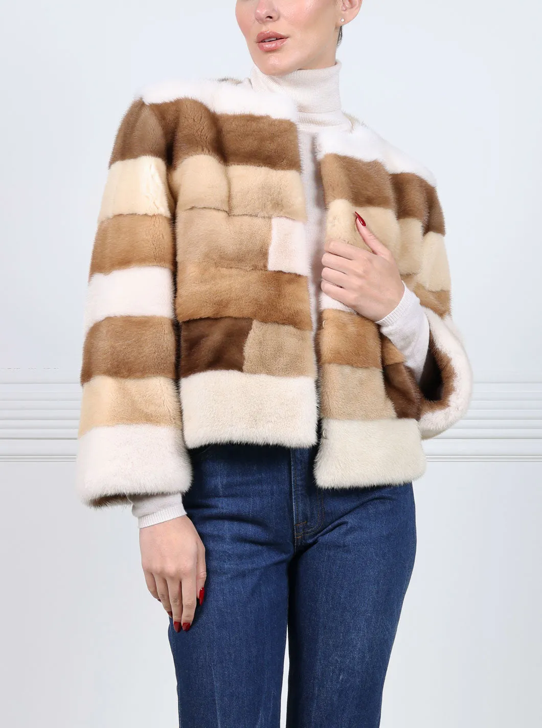 The Nova Mink Fur Multicolored Striped Jacket sold by Pologeorgis product image thumbnail 5