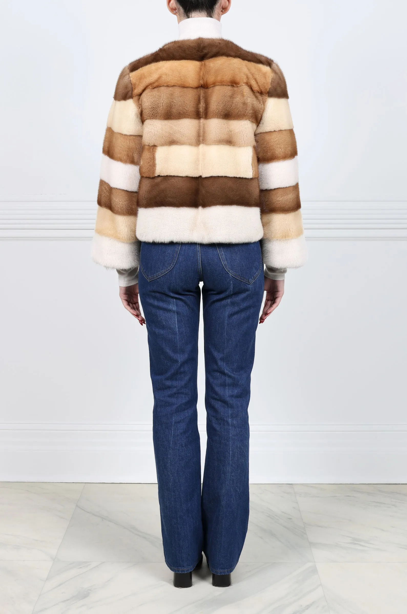 The Nova Mink Fur Multicolored Striped Jacket sold by Pologeorgis product image thumbnail 4