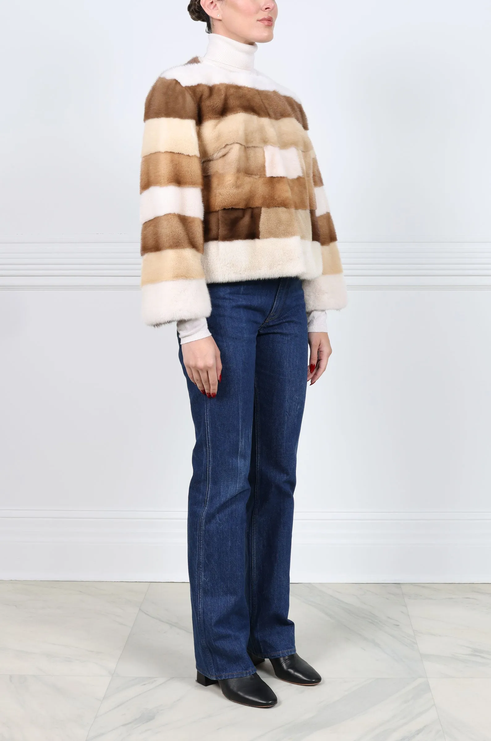 The Nova Mink Fur Multicolored Striped Jacket sold by Pologeorgis product image thumbnail 3