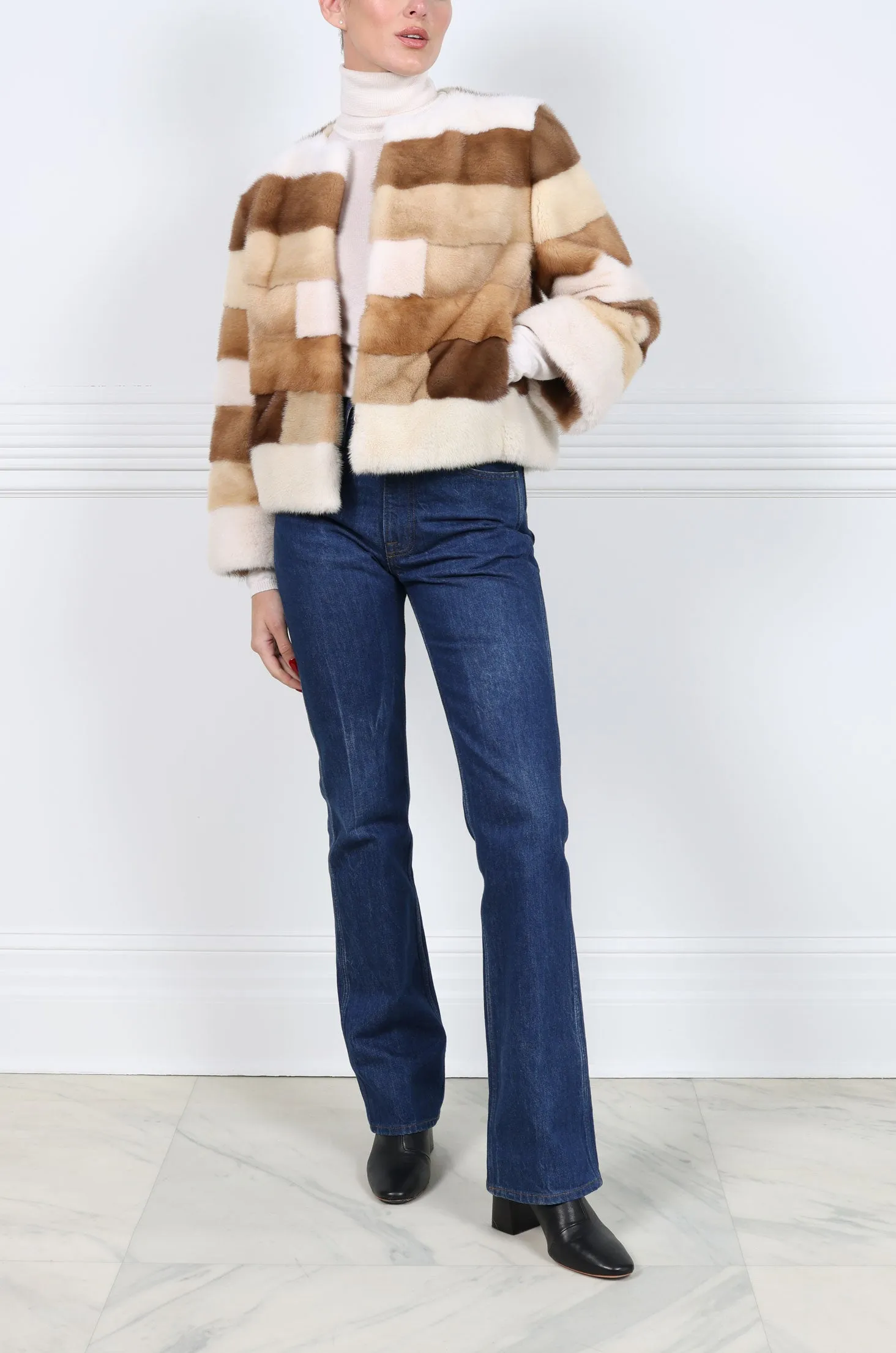 The Nova Mink Fur Multicolored Striped Jacket sold by Pologeorgis