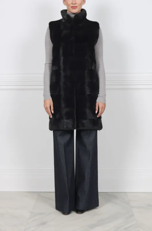 The Luca Mink Vest with Zippers sold by Pologeorgis
