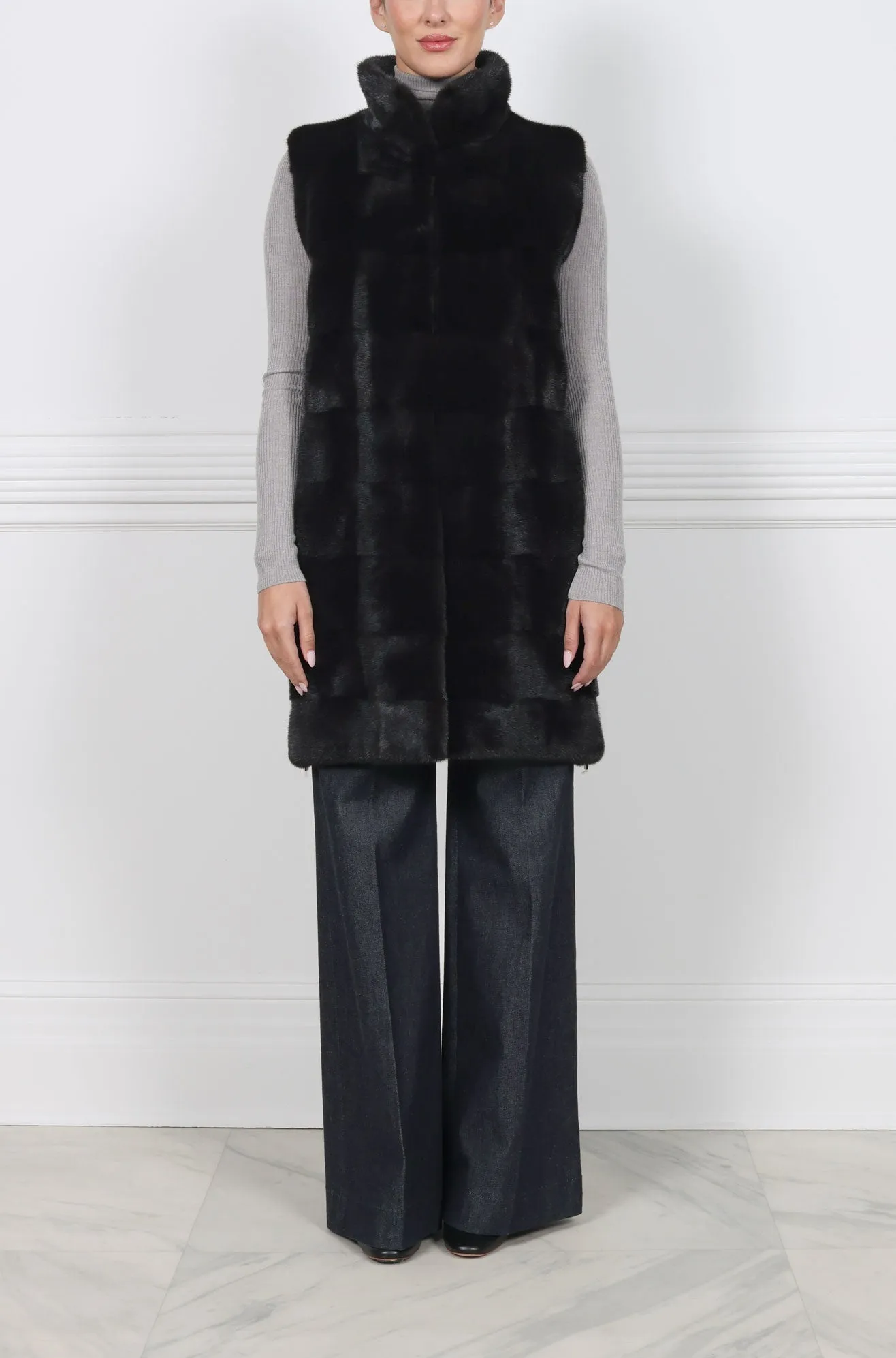 The Luca Mink Vest with Zippers sold by Pologeorgis