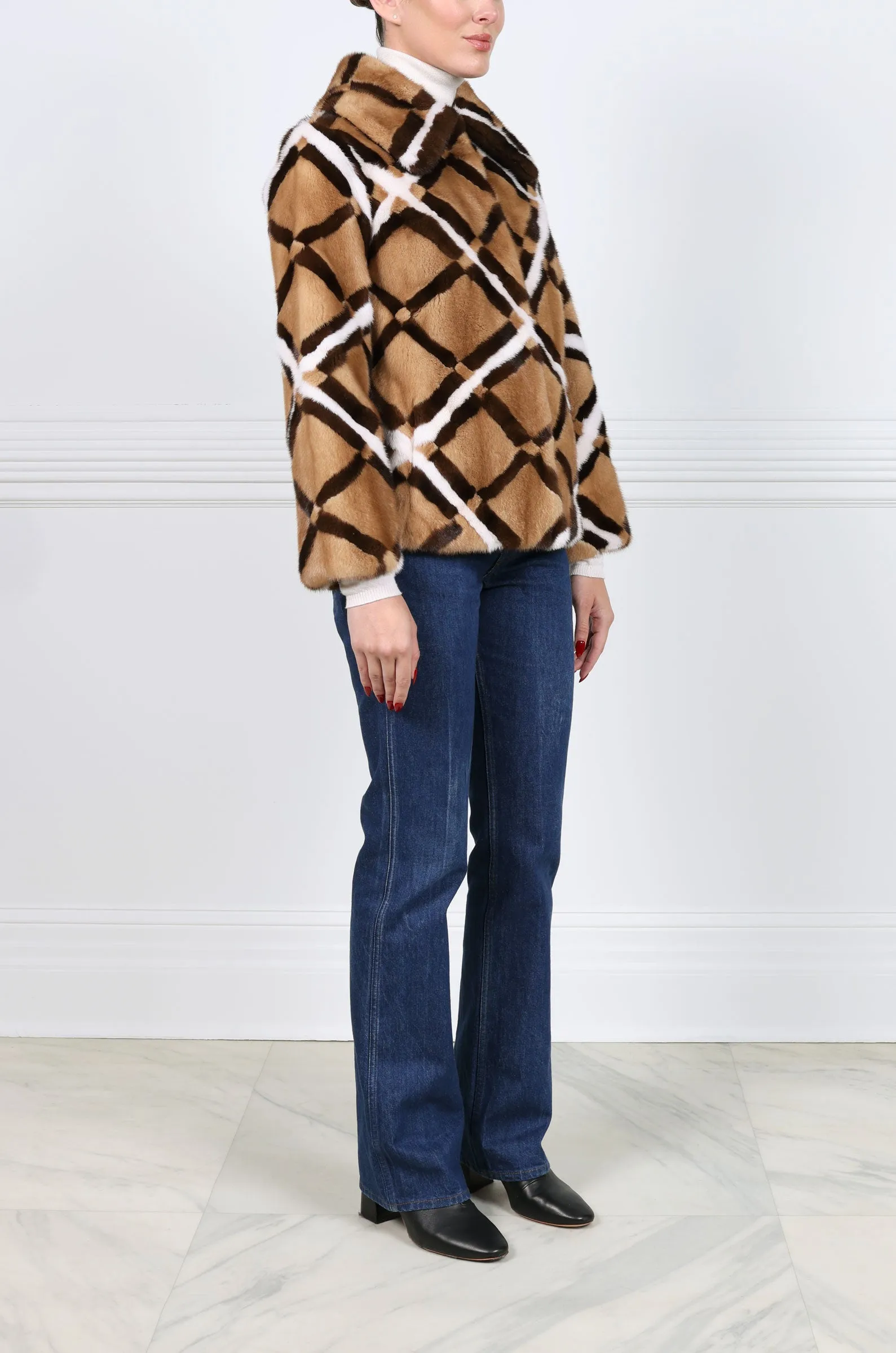 The Diamond Intarsia Mink Fur Jacket sold by Pologeorgis product image thumbnail 4