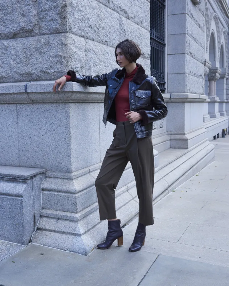 The Trucker Patent Shearling Jacket sold by Pologeorgis product image thumbnail 2